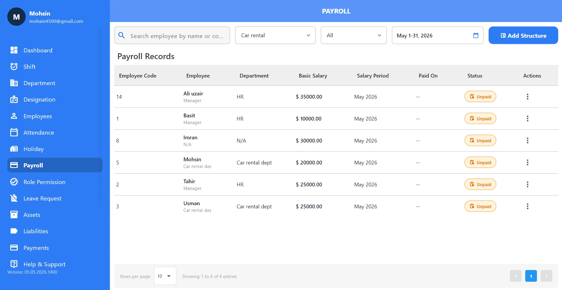 Payroll Dashboard - Salary Processing