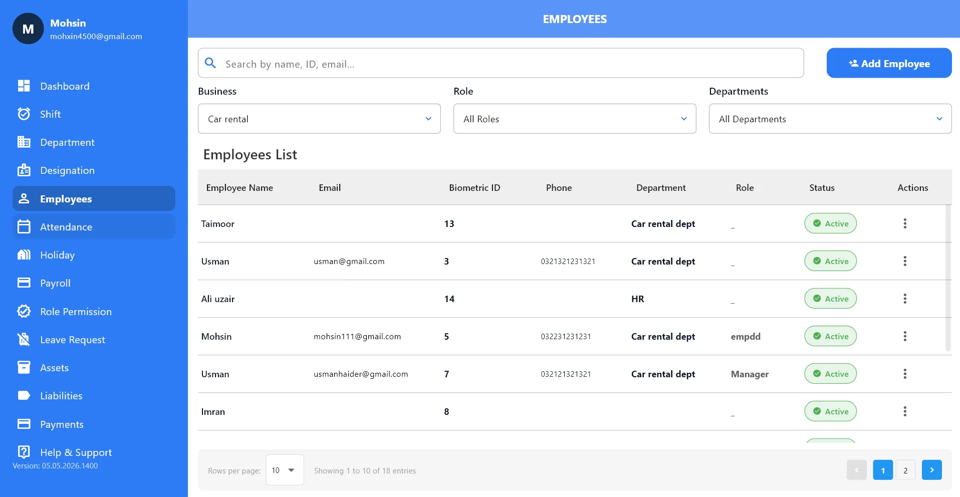 Employee Management Dashboard